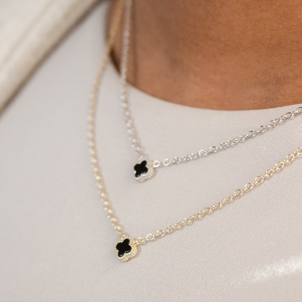 Collier trèfle noir (Argent)