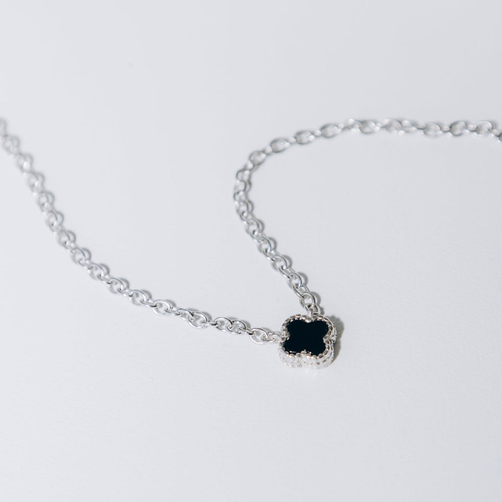 Collier trèfle noir (Argent)