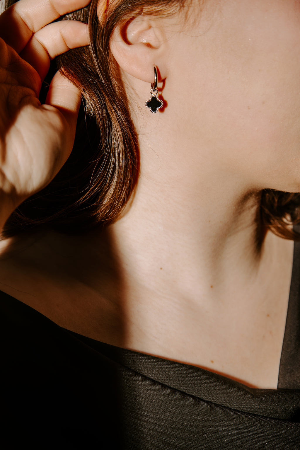 Boucles trèfles noirs (Argent)