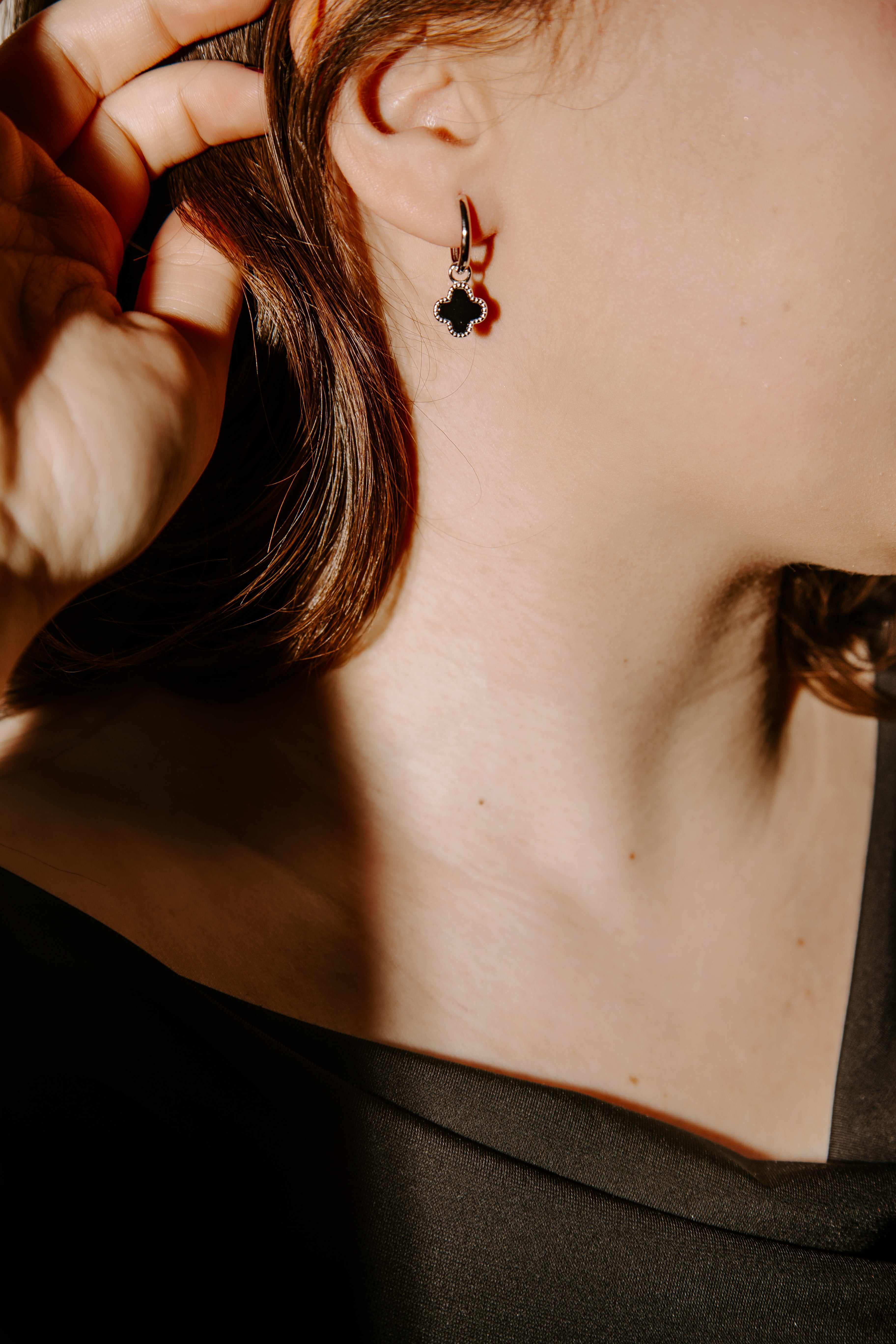 Boucles trèfles noirs (Argent)