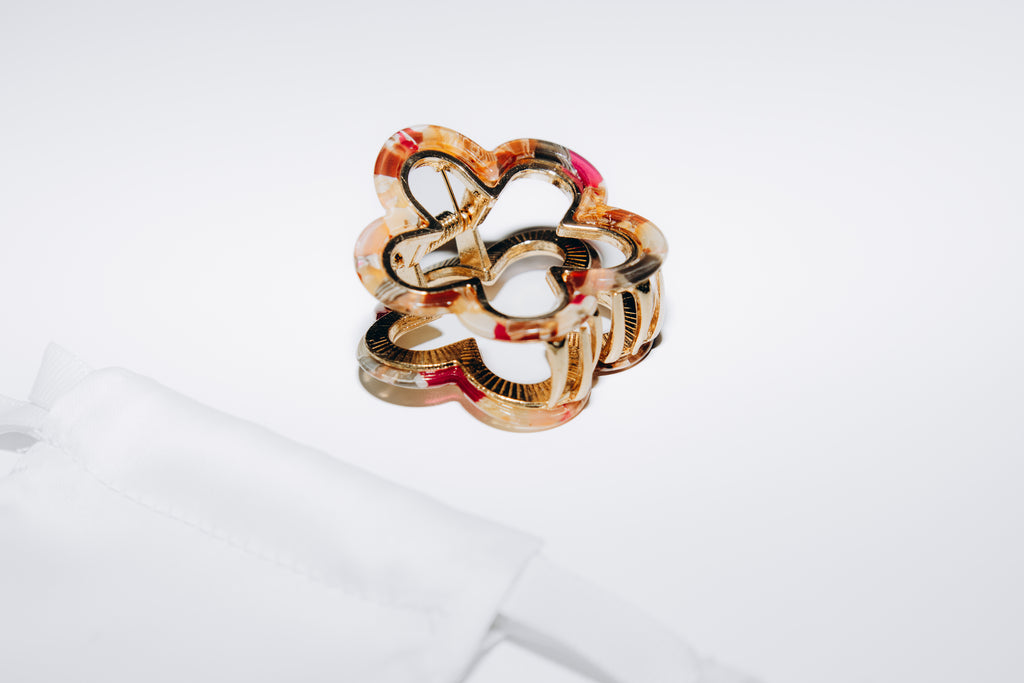 Pince à cheveux fleur - tortoise rose orangée