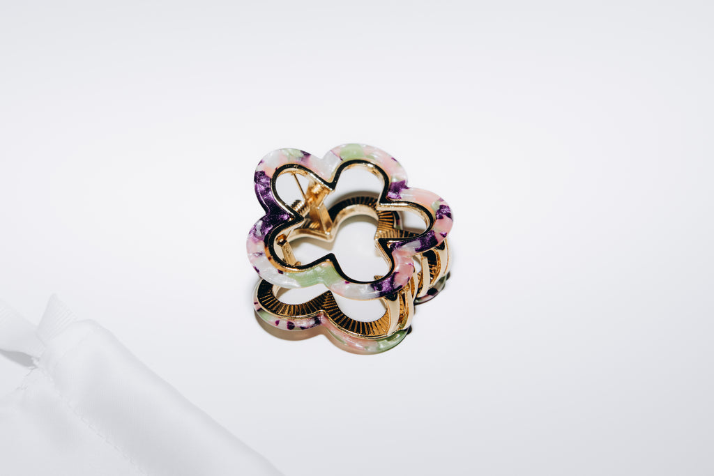 Pince à cheveux fleur - tortoise mauve & rose