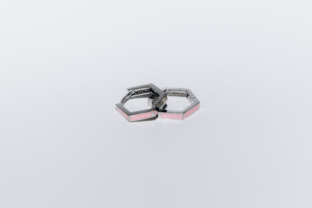 Huggies hexagonales argent & rose